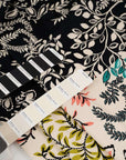 Soft, stretchy, opaque printed cotton gabardine with floral design. High quality deadstock fabric collected in Stock from a Maison de Couture in Italy.