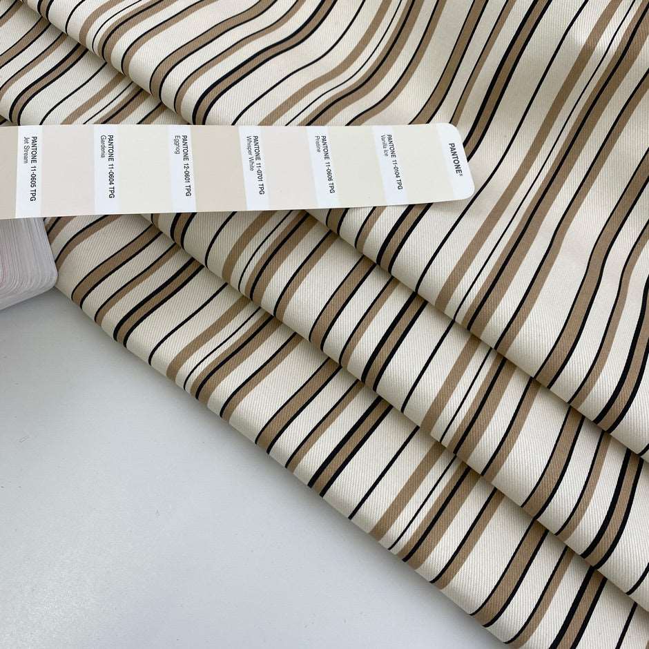 Creamy beige and black striped cotton gabardine