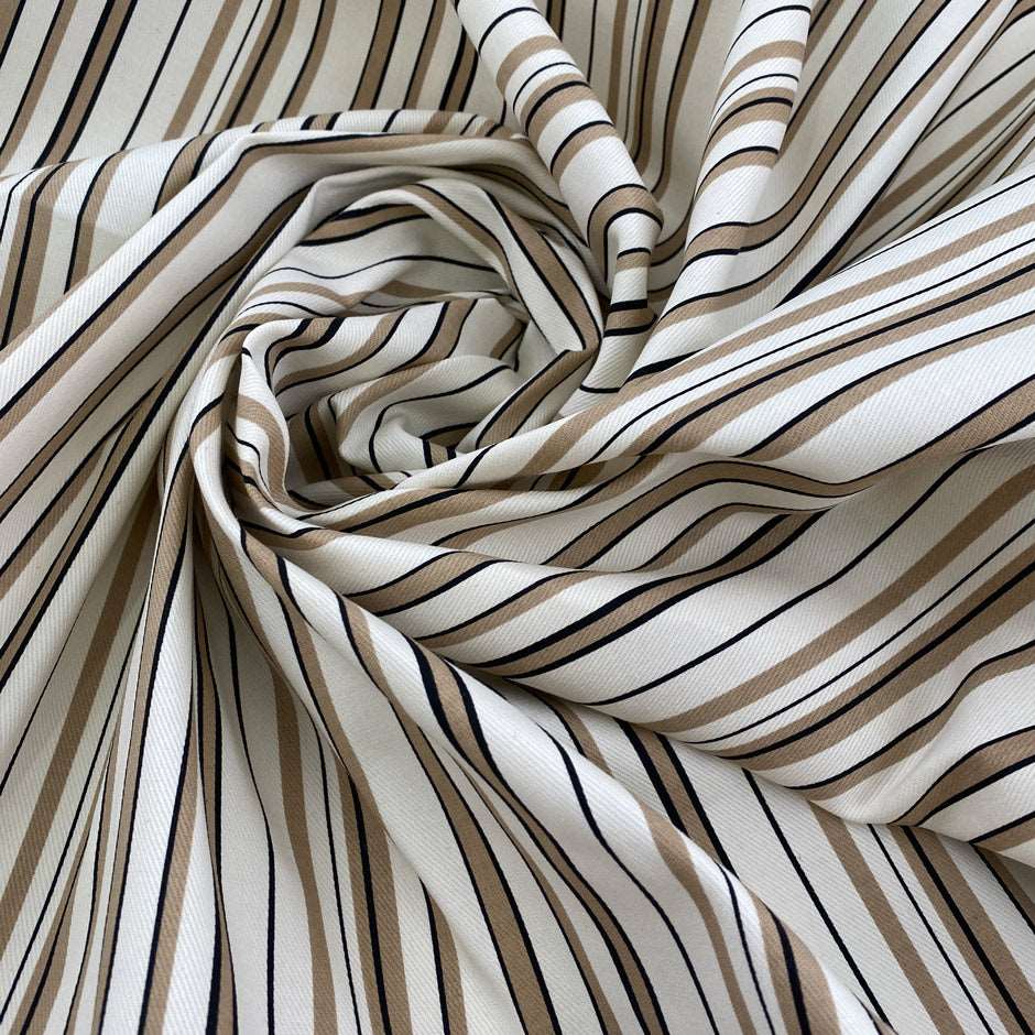 Creamy beige and black striped cotton gabardine