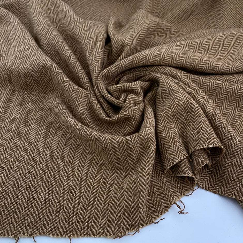 Beige and brown herringbone wool