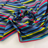 Multicolored striped sweater, soft, falling and stretchy. High quality deadstock fabric. Multicolored striped sweater, soft, falling and stretchy. High quality deadstock fabric.