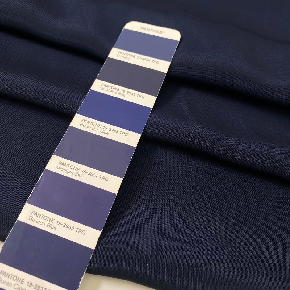 Blue viscose and polyester, color reference oceana. Very soft, flowy, and a little shiny. Ideal for trousers, dresses, skirts, and soft jackets.  High-quality deadstock collected in Stock from a Maison de Couture in Italy.