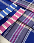 Pure cotton poplin with a check pattern in the shades of purple orchid and sodalite blue. Very soft, not transparent, and a little bit crunchy. Ideal for shirting, dresses, and skirts. High-quality deadstock collected in Stock from a Maison de Couture in Italy.