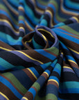 Yarn-dyed blue-based striped cotton jersey, soft and stretchy. Deadstock fabric picked up from a Maison de Couture in Italy.