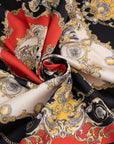 Soft satin foulare polyester multicolor fabric. High-quality deadstock fabric by the meter collected in Stock from a Maison de Couture in Italy.