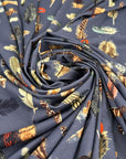 Dark Gray Lycra With Feathered Print