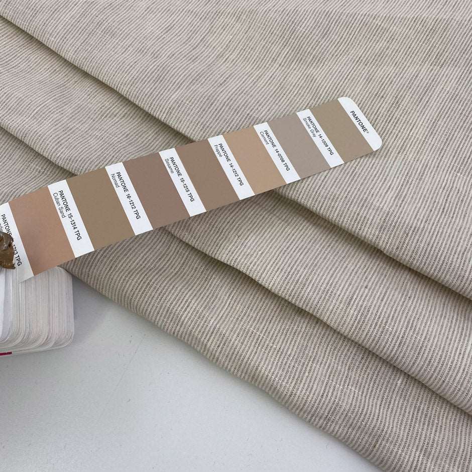 Beige and white striped linen