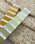 Mixed cotton tweed in pale green and ochre shade. Very soft and light. Ideal for spring jackets, skirts and dresses. High-quality deadstock collected in Stock from a Maison de Couture in Italy.