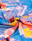 Pure viscose jersey tie dye type multicolor. Floral panel stretch fabric. High-quality deadstock collected in Stock from a Maison de Couture in Italy. 