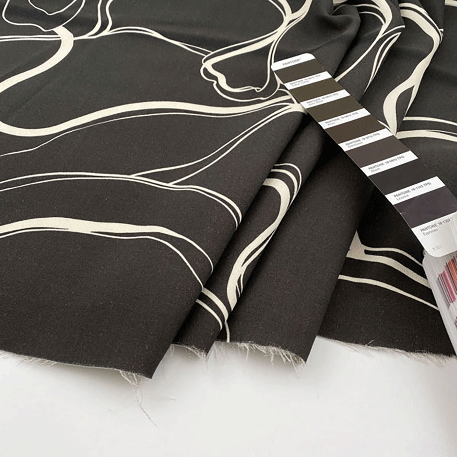 Double crepe silk, cotton and polyamide printed comfort structured