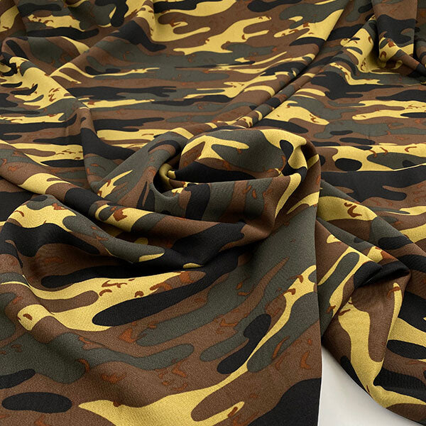 Stretchy camouflage printed viscose cadi
