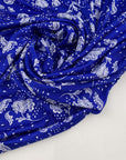 Blue and white printed viscose jersey