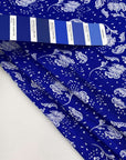 Blue and white printed viscose jersey