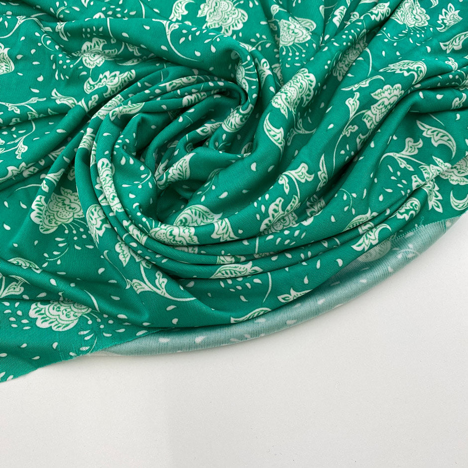 Green and white printed viscose jersey