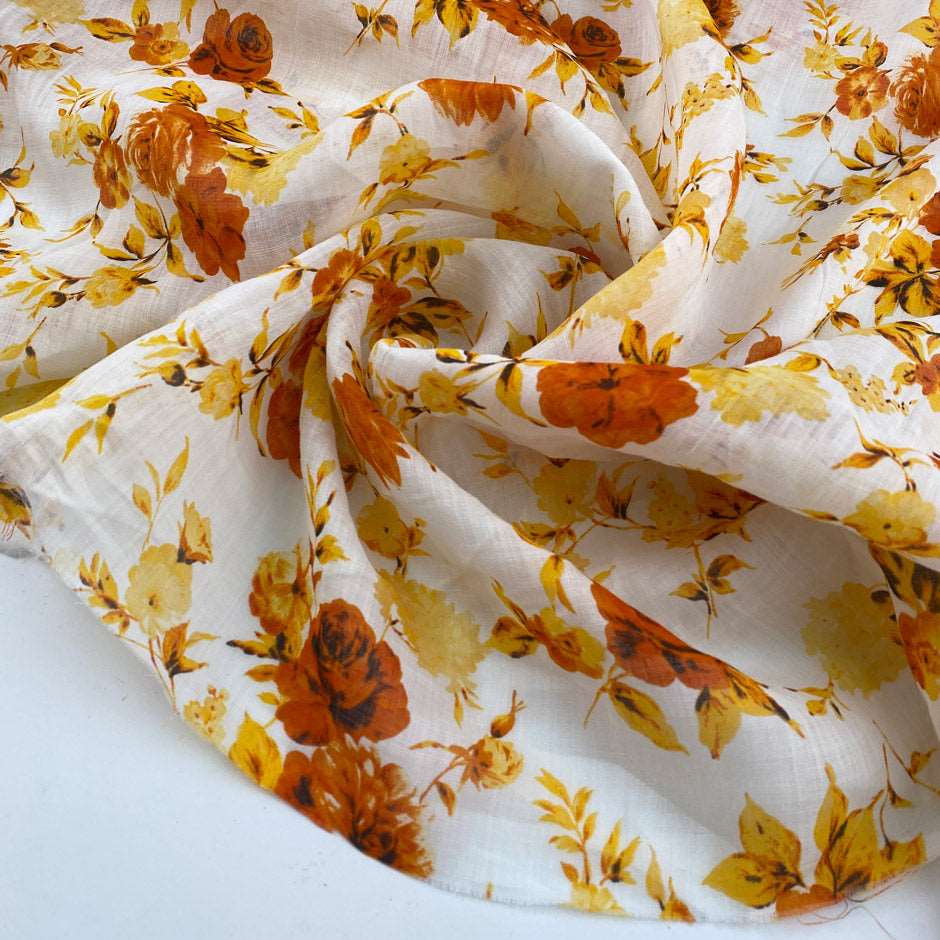 Floral print linen gauze