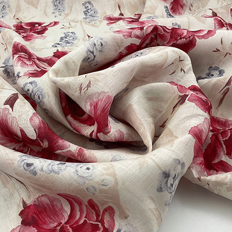Soft printed linen with floral composition