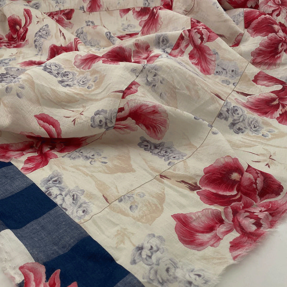 Soft printed linen with floral composition