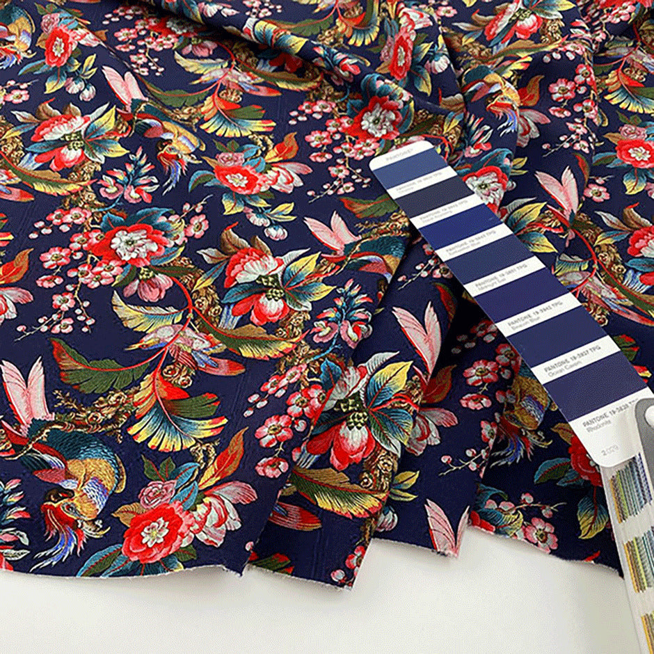 Soft stretch printed polyester cadi