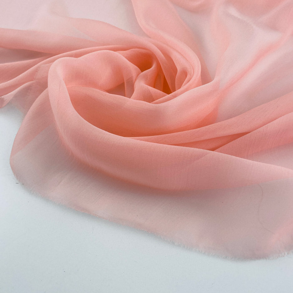Solid color salmon pink crepe silk voile
