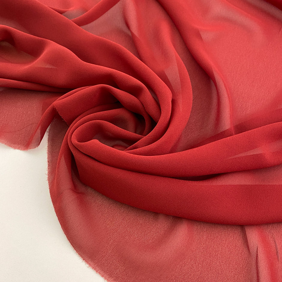 Red solid color silk georgette