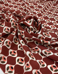 Pure silk crepe de chine in pink, green and bordeaux shades. With flower design, very soft, light and flowy. High-quality deadstock fabric by the meter collected in Stock from a Maison de Couture in Italy.
