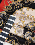 Soft satin foulare polyester multicolor fabric. High-quality deadstock fabric by the meter collected in Stock from a Maison de Couture in Italy.