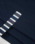 Jacquard blue wool with small lines. The fabric is falling and soft. High-quality deadstock fabric collected in Stock from a Maison de Couture in Italy.