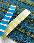 Viscose and polyester tweed in turquoise and lime yellow, shades maui blue and lima bean. Very soft, ideal for jackets dresses and skirts. High-quality deadstock collected in Stock from a Maison de Couture in Italy.