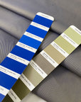 Mixed cotton and polyester denim with diagonal texture in a blend of sage green and bright blue. Medium weight, ideal for trench coats and jackets. High-quality deadstock collected in Stock from a Maison de Couture in Italy.
