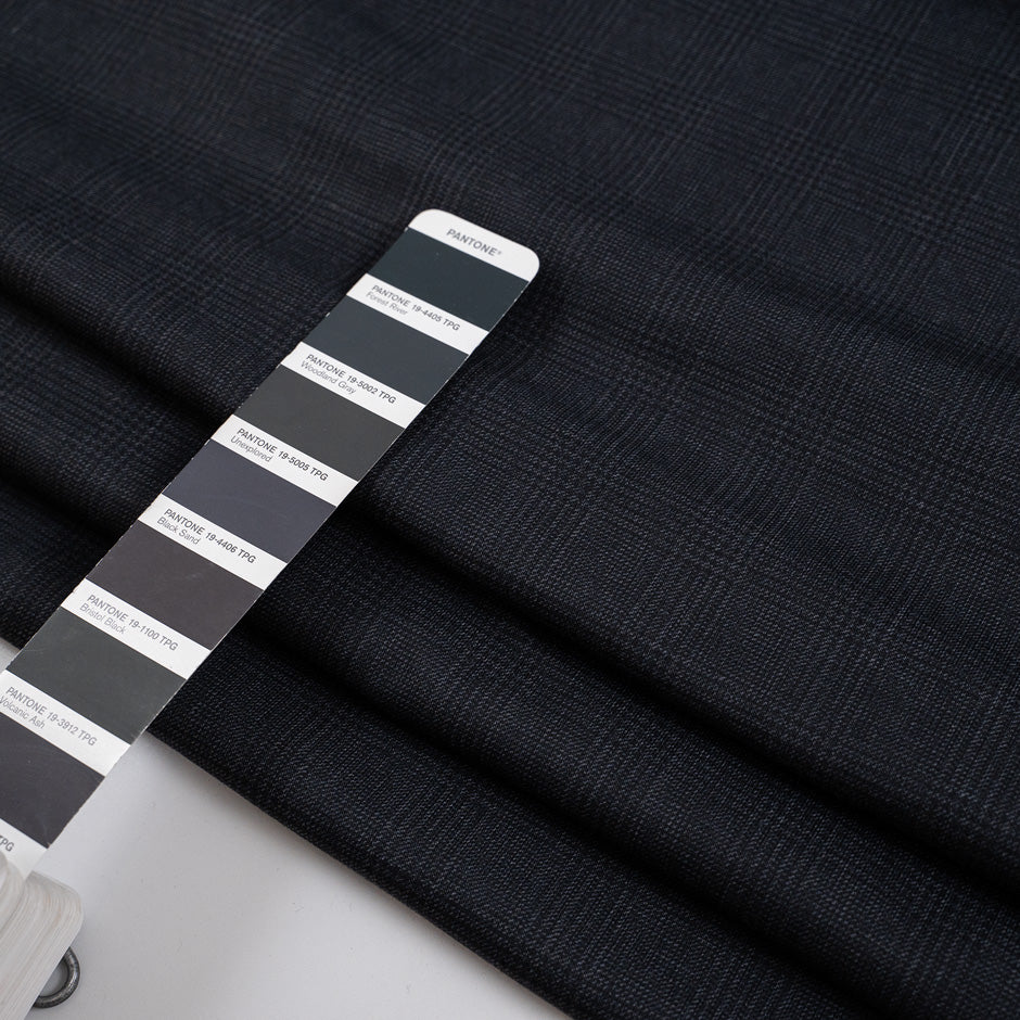Prince of Wales green Punto Milano polyester, recycled cotton, and polyamide. The fabric is stretchy and falling. High-quality deadstock collected in Stock from a Maison de Couture in Italy.
