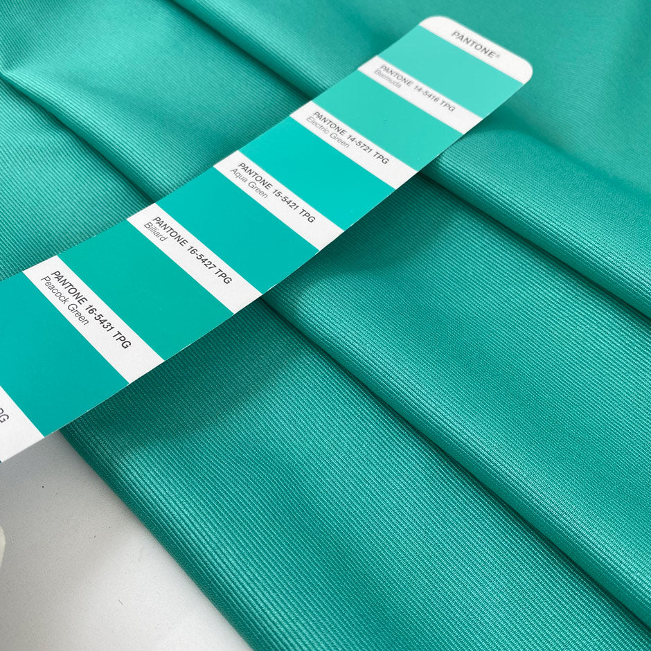 Polyester cady with ottoman texture in aqua green, structured and elegant. Ideal for dresses jackets and tailored pieces. High-quality deadstock collected in Stock from a Maison de Couture in Italy.