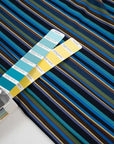 Yarn-dyed blue-based striped cotton jersey, soft and stretchy. Deadstock fabric picked up from a Maison de Couture in Italy.