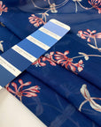 SIlk and Cotton voile in elettric blue and flower design. Very soft, light and transparent. High-quality deadstock fabric collected in Stock from a Maison de Couture in Italy.