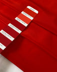 Crepe de chine in red color reference flame scarlet. Very soft and light, flowy and not transparent. Ideal for dresses, skirts, blouses, and shirting. High-quality deadstock collected in Stock from a Maison de Couture in Italy.