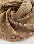 Beige wool fabric in Prince of Wales sagging and fluffy - High quality deadstock fabric