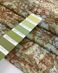 Pure silk chiffon with peasly design print, green background. Very soft, light and transparent. High-quality deadstock fabric by the meter collected in Stock from a Maison de Couture in Italy