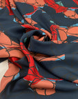 Printed pure silk twill with blue background. The fabric is soft, light and falling. High-quality deadstock fabric collected in Stock from a Maison de Couture in Italy.