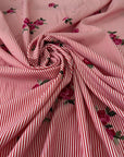 Striped Cotton And Polyester Yarn Dyed Popeline With Embroidered Flowers