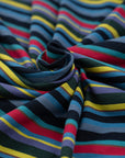 Multicolor striped cotton jersey, soft and stretchy. Deadstock fabric picked up from a Maison de Couture in Italy.