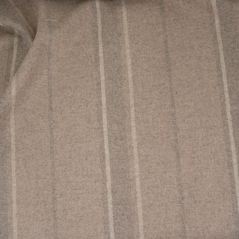 Wool beige striped jacket weight. The fabric is heavy and structured. High-quality deadstock fabric collected in Stock from a Maison de Couture in Italy.