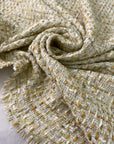 Mixed cotton tweed in pale green and ochre shade. Very soft and light. Ideal for spring jackets, skirts and dresses. High-quality deadstock collected in Stock from a Maison de Couture in Italy.