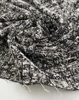 Black and white cotton silk viscose jacquard tweed