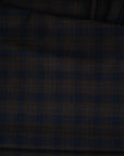Lightweight blue and brown checked flannel pure virgin wool. High-quality deadstock fabric collected in Stock from a Maison de Couture in Italy.