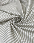 Pure cotton popeline, very light with cruncy and stiff texture. Gray and white stripes. High-quality deadstock fabric by the meter collected in Stock from a Maison de Couture in Italy.