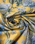 Yellow Heavy Cotton With A Blue Flowers' Print
