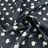 Blue and white abstract print pure silk twill, soft and non-stretch. Perfect for dresses, shirts and blouses. High-quality deadstock collected in Stock from a Maison de Couture in Italy.