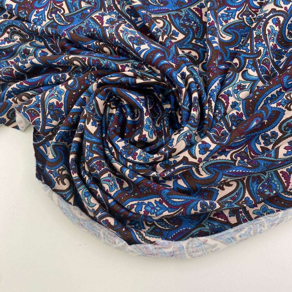 Multicolor printed cotton jersey cashmere pattern . Picked up in Stock from a Maison de Couture in Italy.