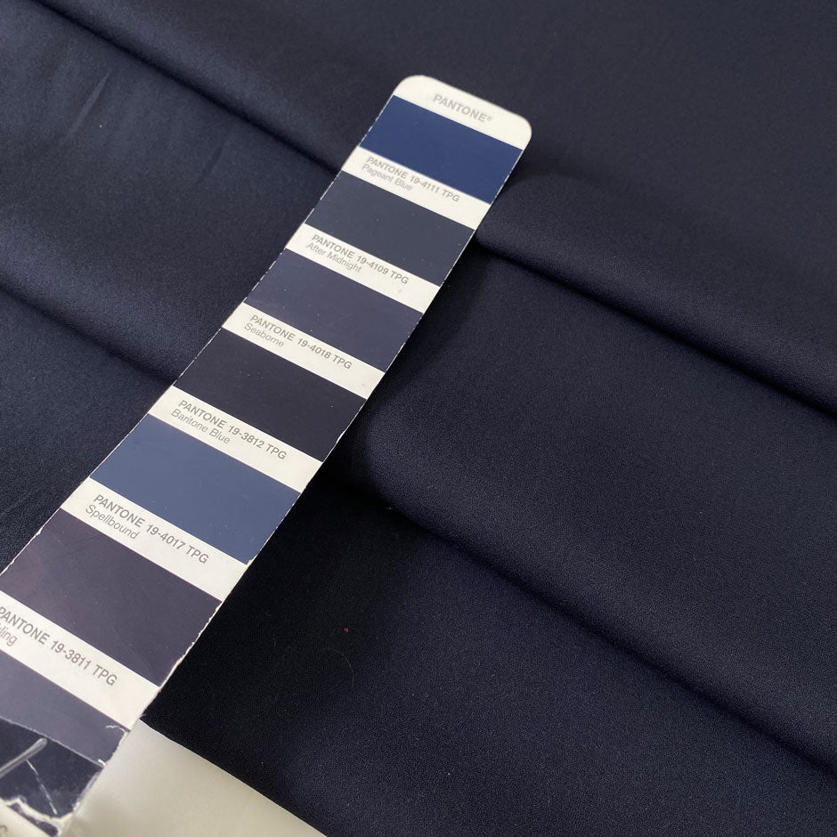Soft and lightweight elasticized silk georgette in dark blue with slight transparency. Ideal for dresses, skirts, blouses, and shirting.
High-quality deadstock collected in Stock from a Maison de Couture in Italy.