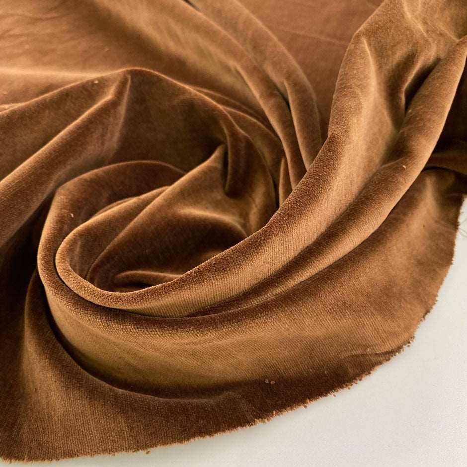 Soft brown cotton velvet. High quality deadstock fabric.