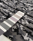 Cotton and Elastane jersey camouflage design in gray shades, very soft and light. High-quality deadstock fabric collected in Stock from a Maison de Couture in Italy.